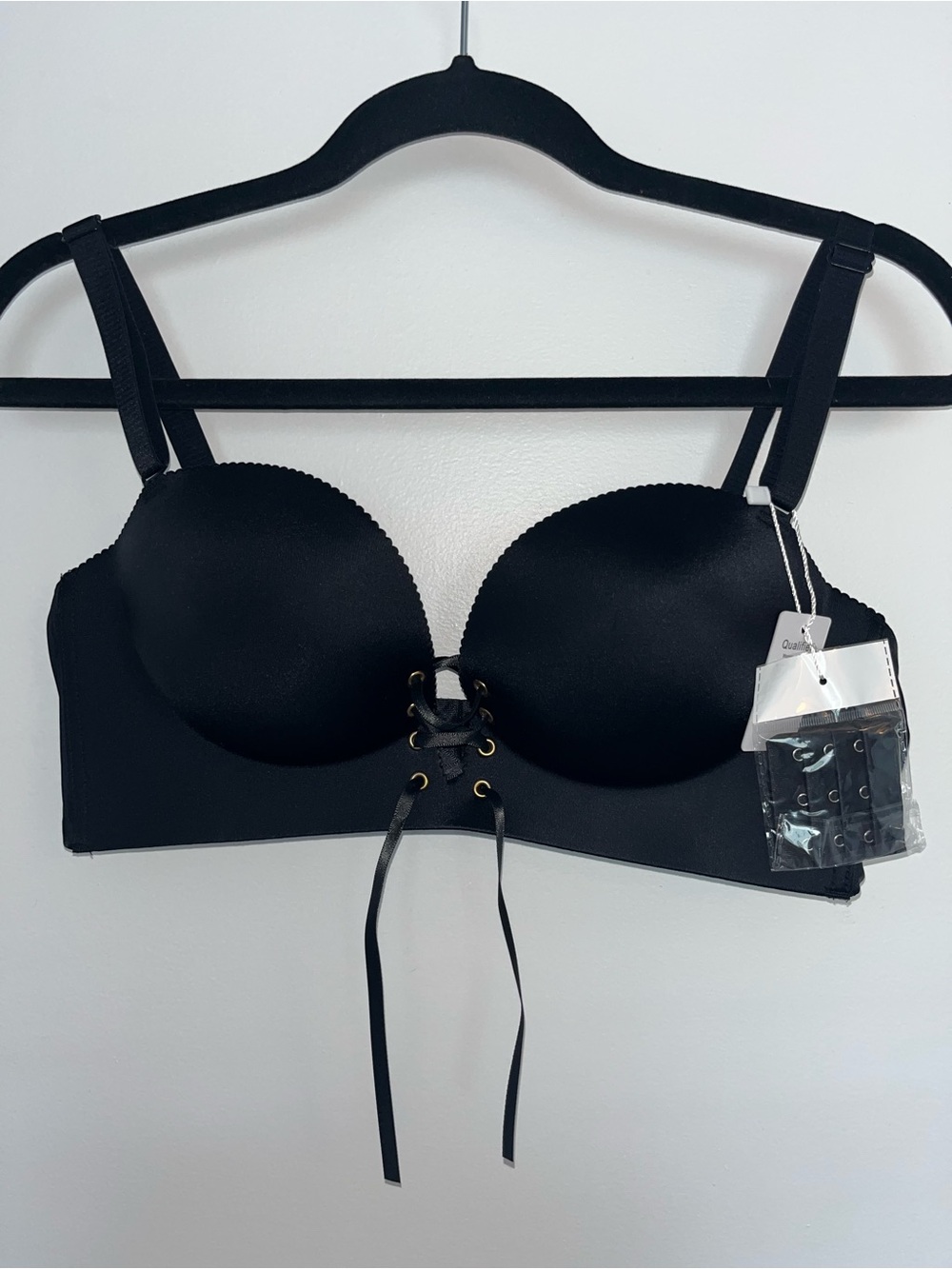 Black Lace-Up Push-Up Longline Bra